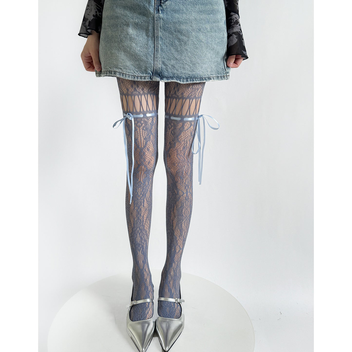 Retro Hollow Lace Bow Tie Fishnet Stockings