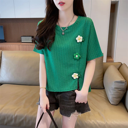 Irregular Slit Short-Sleeved T-Shirt