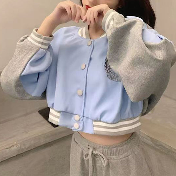 Gray Retro Colorblock Short Jacket