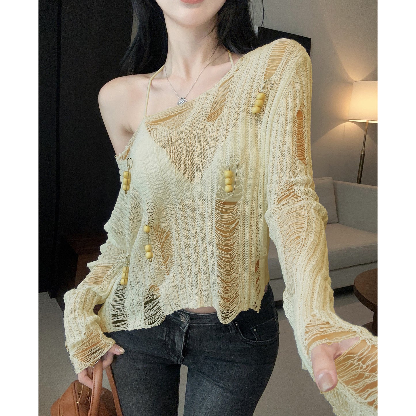 Hollow Loose See-Through Knitted Cardigan Top