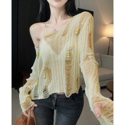 Hollow Loose See-Through Knitted Cardigan Top