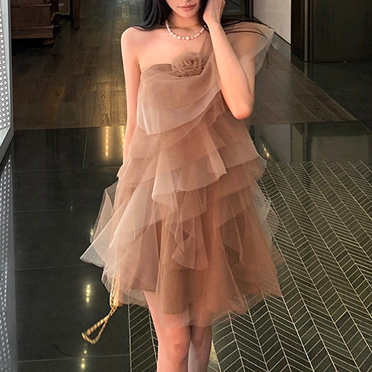 Off-Shoulder Mesh Ruffle Sweet Princess Dress