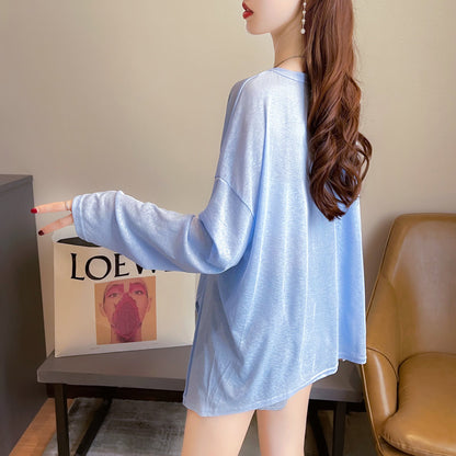 Loose Plus Size Irregular Slit Ice Silk Top Cardigan