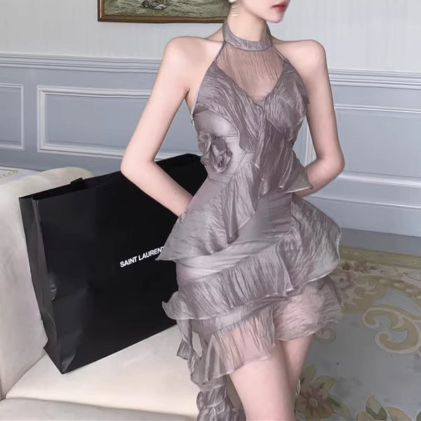 French Irregular Waist Slimming Sleeveless Dress