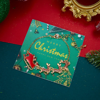Christmas Party Single-Layer Alloy Reindeer and Bell Collarbone Necklace