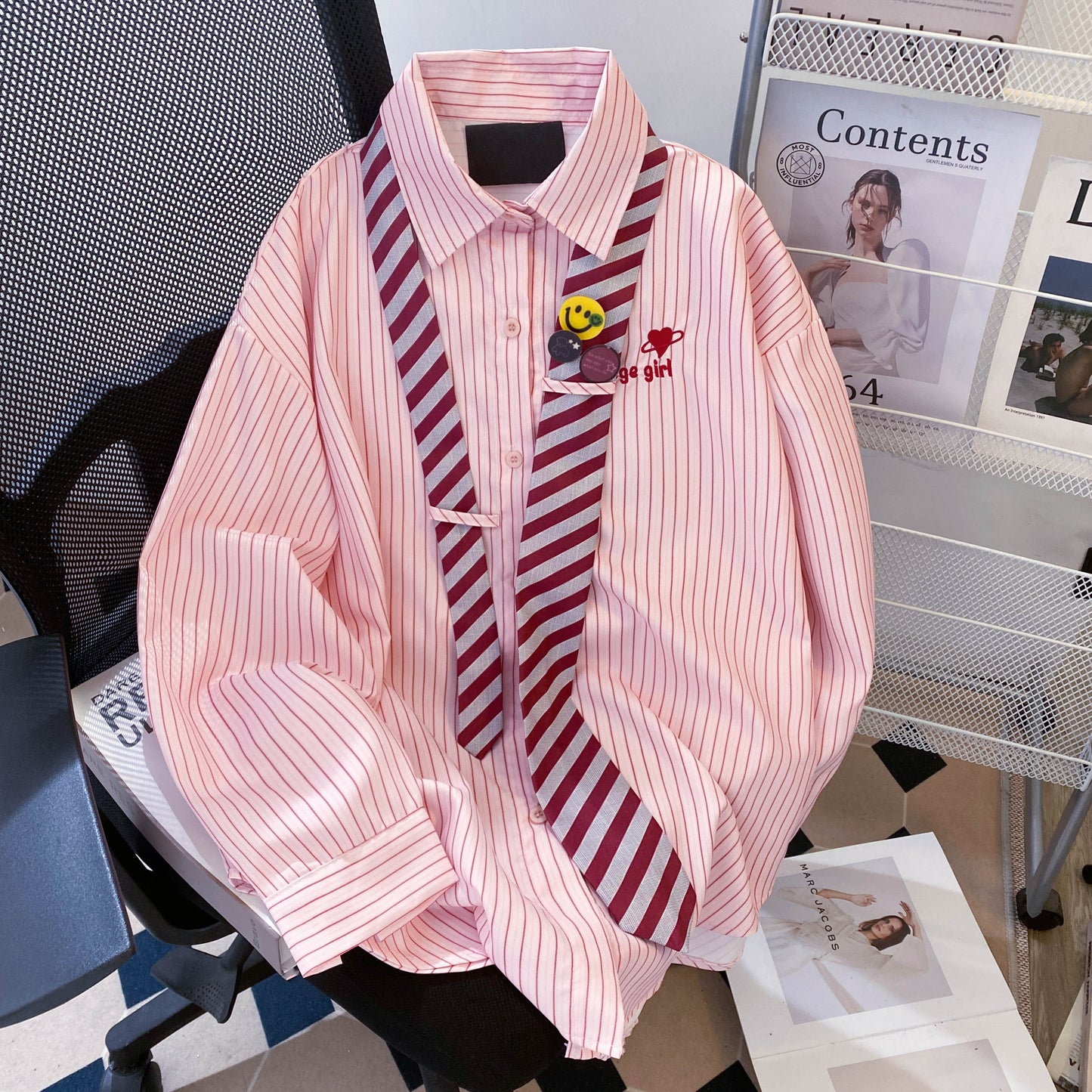 Pink Striped Tie Shirt