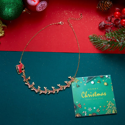 Christmas Party Single-Layer Alloy Reindeer and Bell Collarbone Necklace