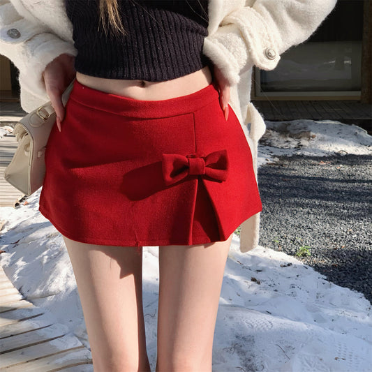 Sexy Wool Bow Midi Skirt