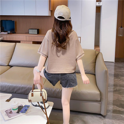 Loose Oversized Polo Neck Short-Sleeved Top