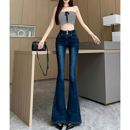Black Double-Button Bootcut Jeans