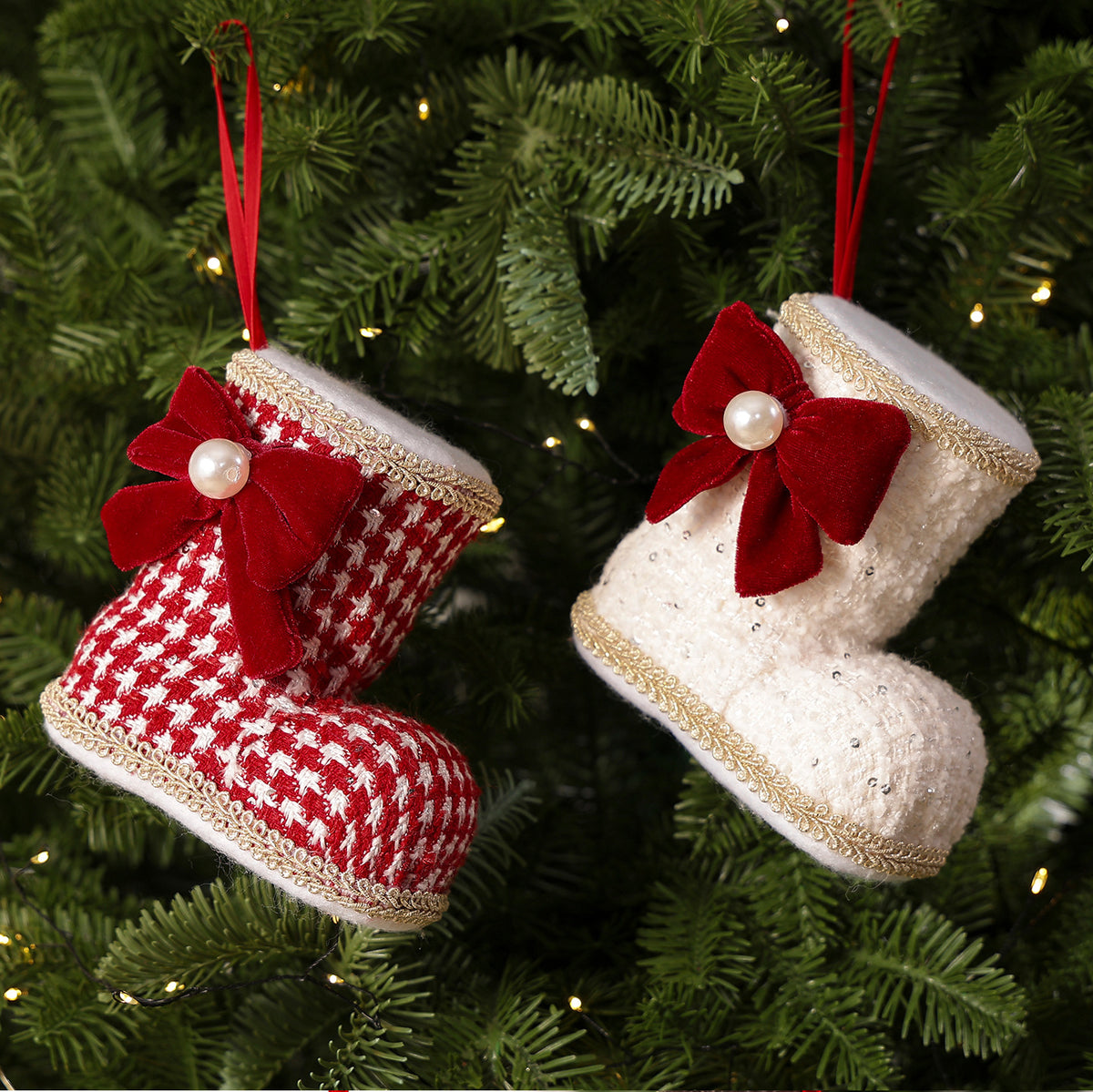 Checkered Bow Christmas Boot Charm