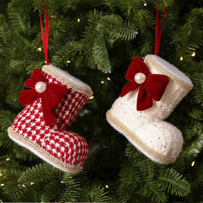 Checkered Bow Christmas Boot Charm