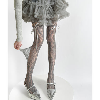 Retro Hollow Lace Bow Tie Fishnet Stockings