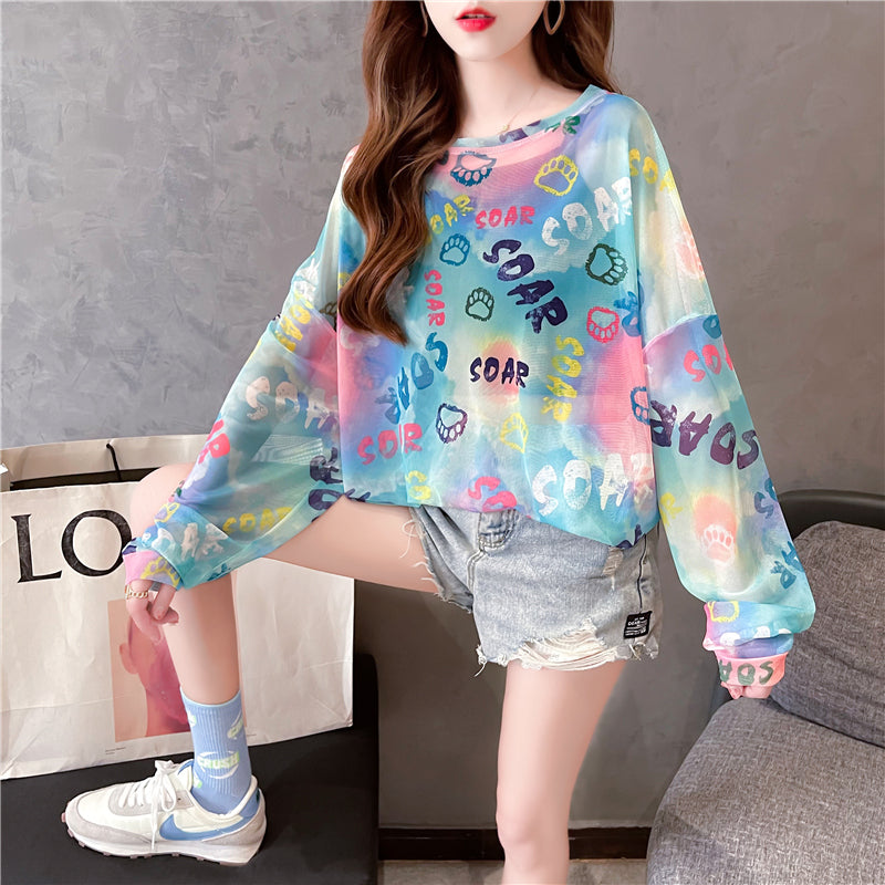 Tie-Dyed Long-Sleeved T-Shirt Sunscreen Shirt