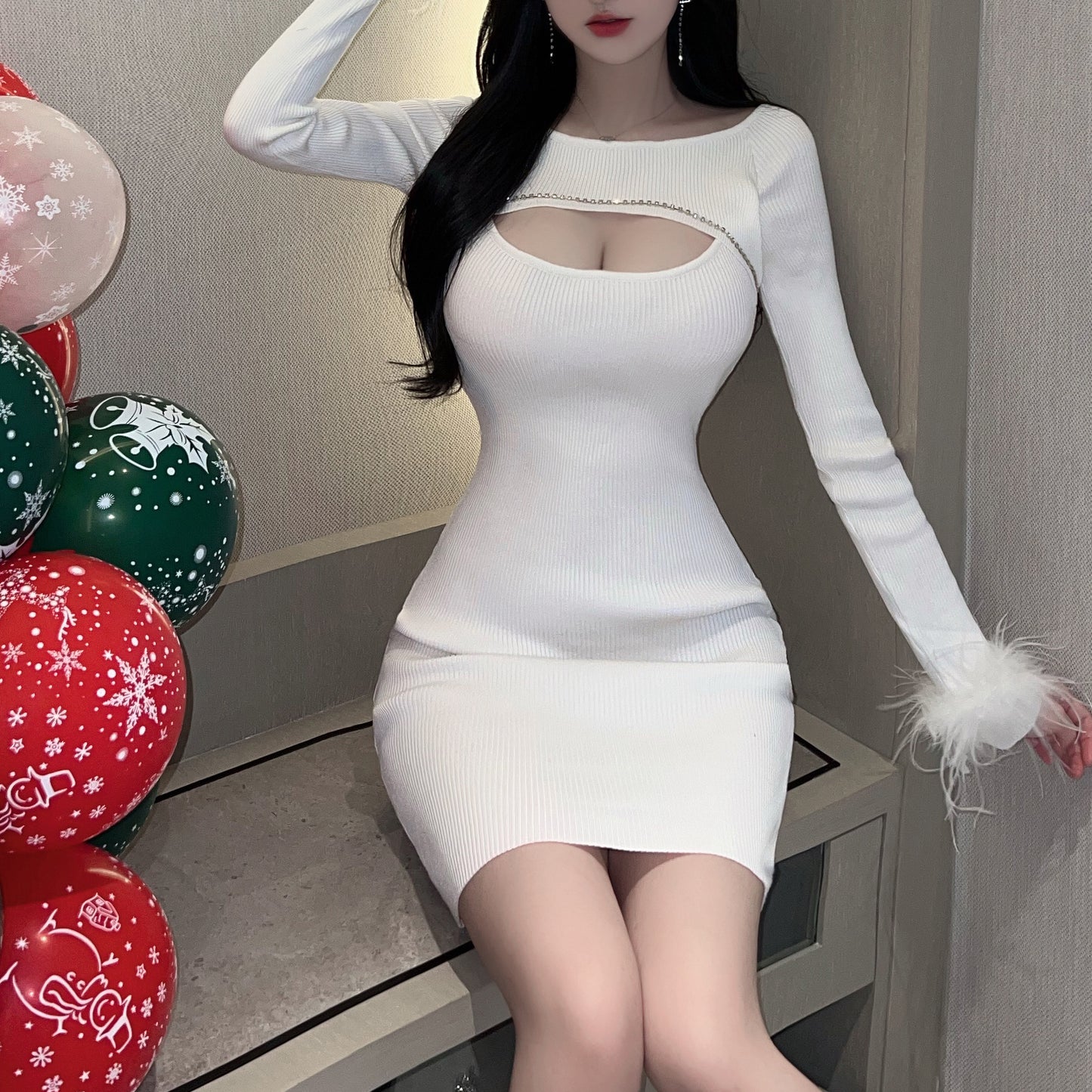 French-Style Sexy Cutout Christmas Dress