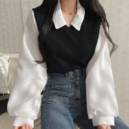 Polo Collar Long-Sleeved Sweatshirt