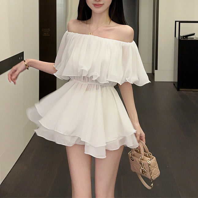 Ruffled Chiffon Off-The-Shoulder Blouse
