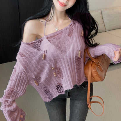 Hollow Loose See-Through Knitted Cardigan Top