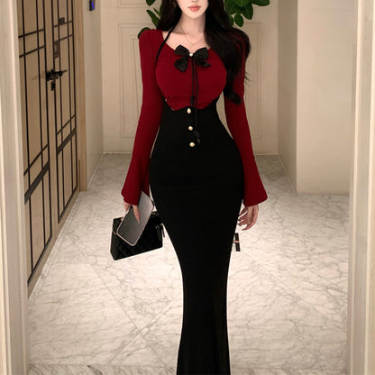 Stylish And Sexy Halter Neck Off-Shoulder Fishtail Skirt Set