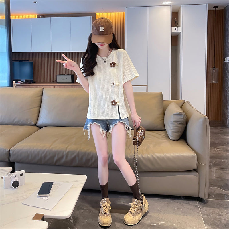 Irregular Flower Short-Sleeved T-Shirt