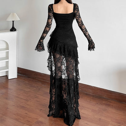 Sexy Lace Long-Sleeved Irregular Dress