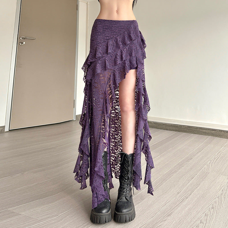 Black Lace Ruffled Skirt