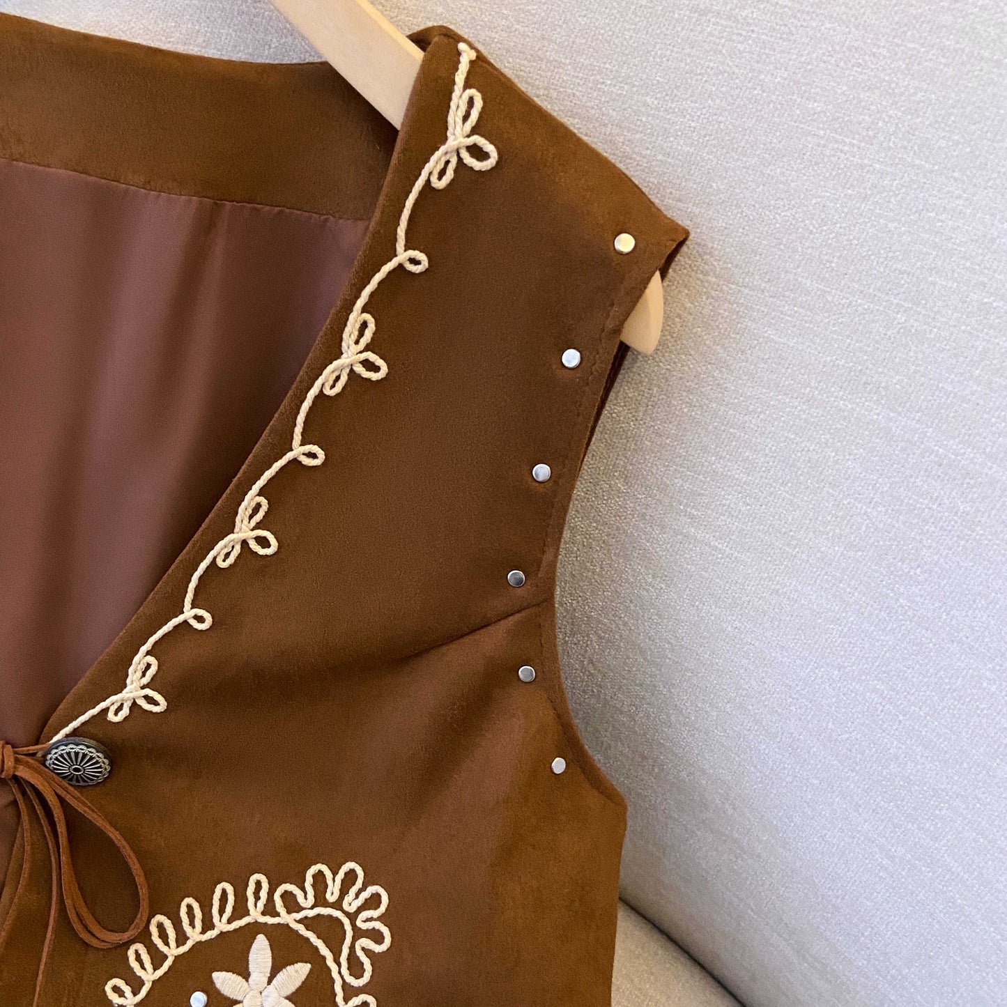 Heavy-Duty Embroidered Studded Cardigan Vest