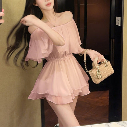 Ruffled Chiffon Off-The-Shoulder Blouse