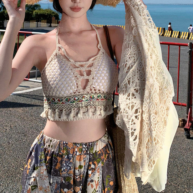 Ethnic-Style Printed Wide-Leg Pants Skirt Vest Set