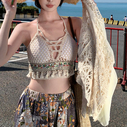 Ethnic-Style Printed Wide-Leg Pants Skirt Vest Set