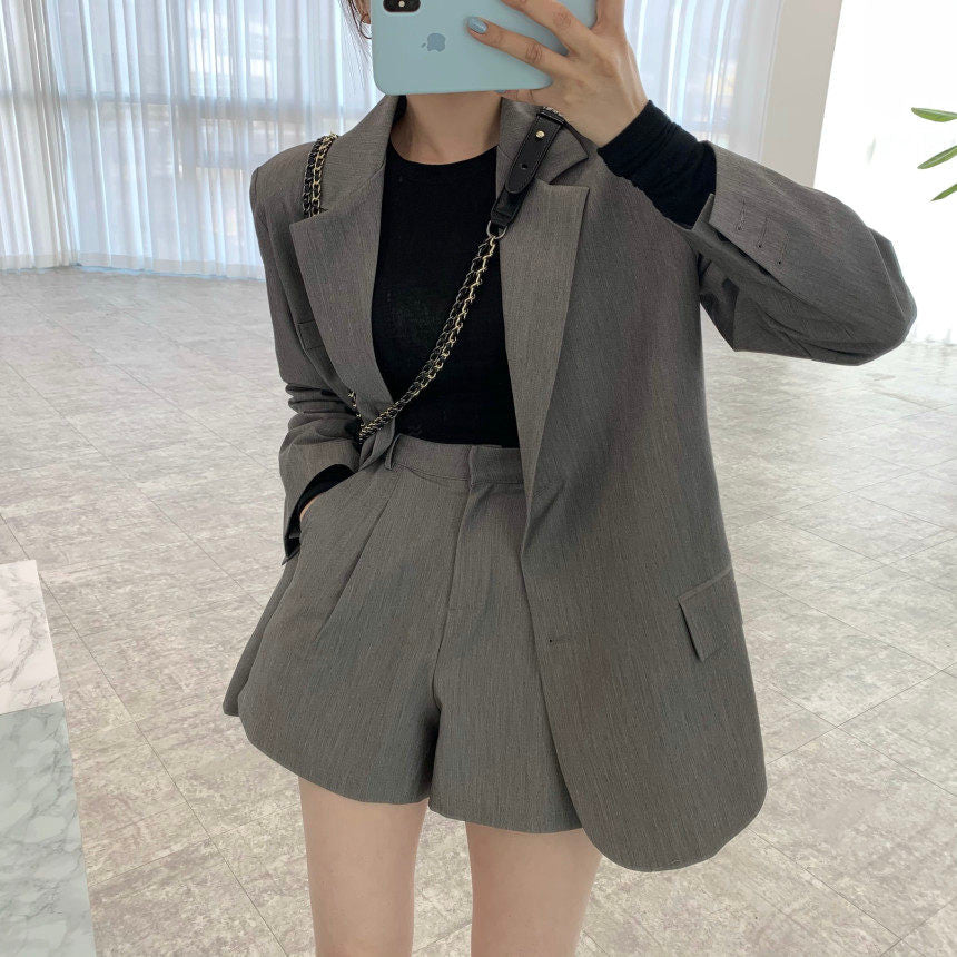 Chic French-Style Elegant Loose-Fitting Suit Jacket And High-Waisted Suit Pants Set