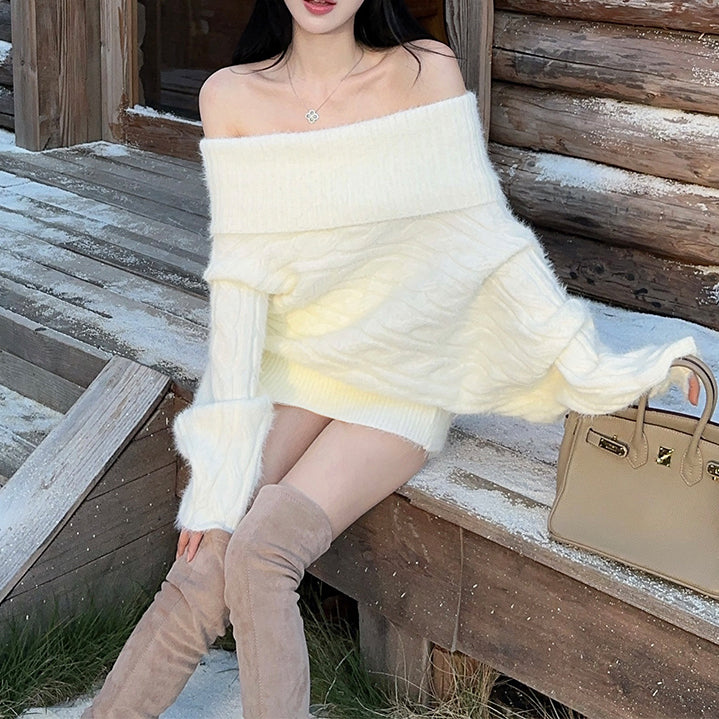 Sweet Plush Off-the-Shoulder Knit Sweater