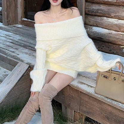 Sweet Plush Off-the-Shoulder Knit Sweater