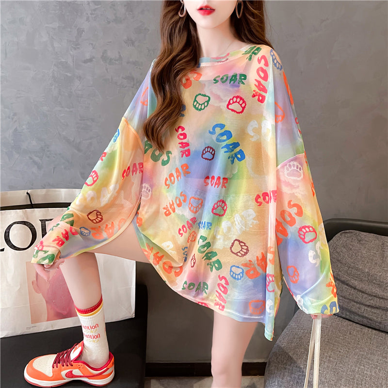 Tie-Dyed Long-Sleeved T-Shirt Sunscreen Shirt