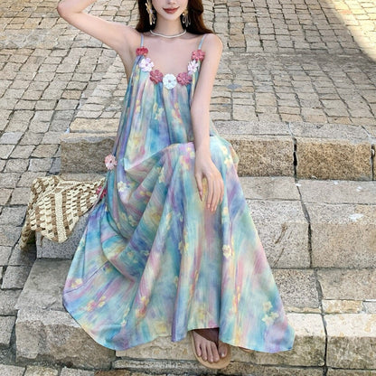 Seaside Vacation Oil Painting Bohemian Style Dress