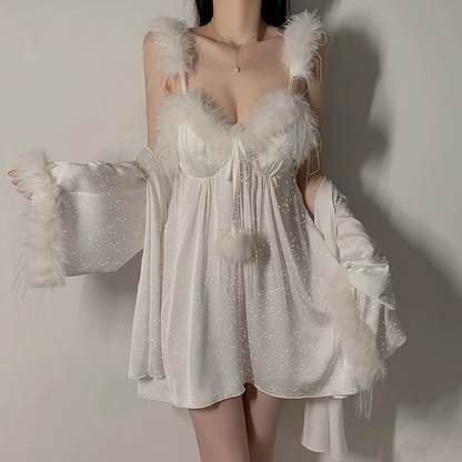 Silky Satin Slip Dress Loungewear Set With Bra Pads