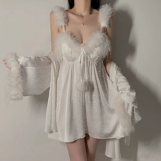 Silky Satin Slip Dress Loungewear Set With Bra Pads