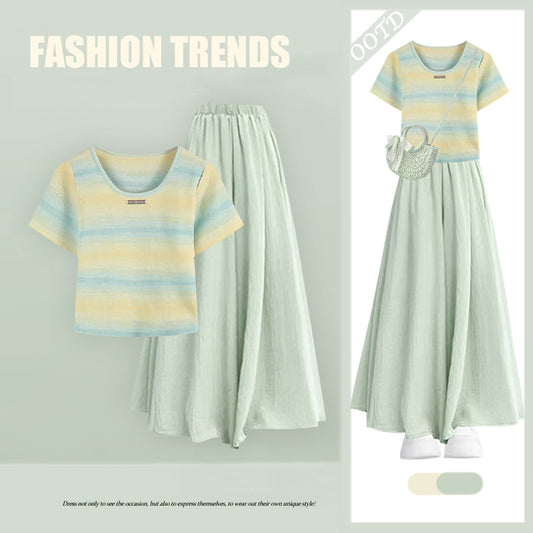 Sweet Yellow Top Casual Skirt Two-Piece Set