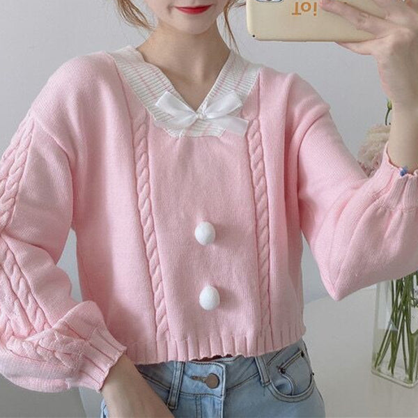 Sweet And Cute Pink Knitted Sweater