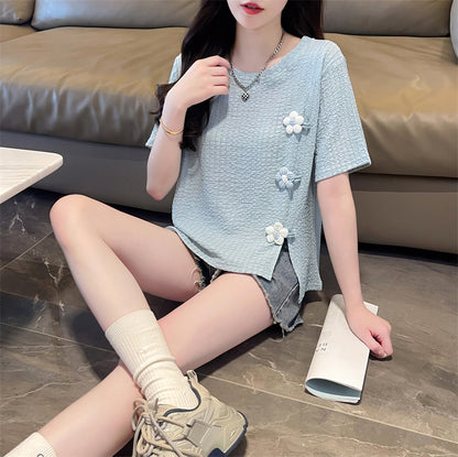 Irregular Slit Short-Sleeved T-Shirt