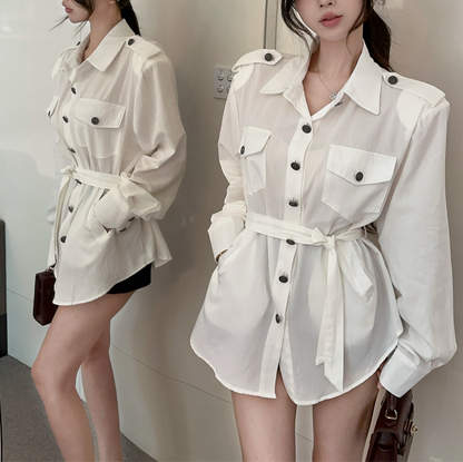 Single-Breasted Sexy Lapel Long-Sleeved Polo Shirt