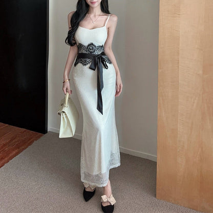 Color-Blocked Lace Slip Dress