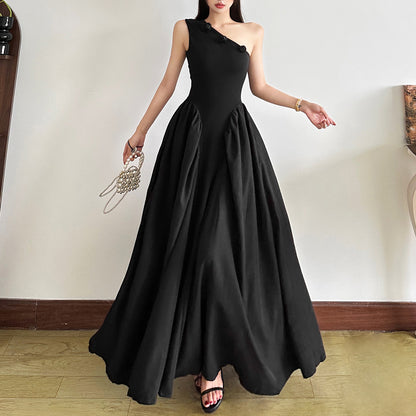 Floral One-Shoulder Slim High Waist Dress