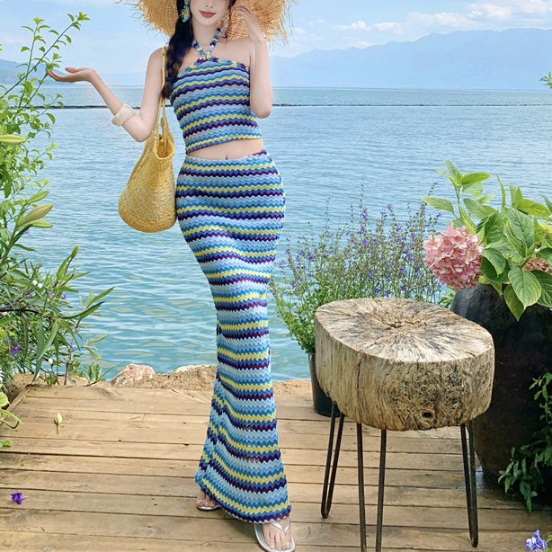 Striped Knit Dress Two-Piece Set