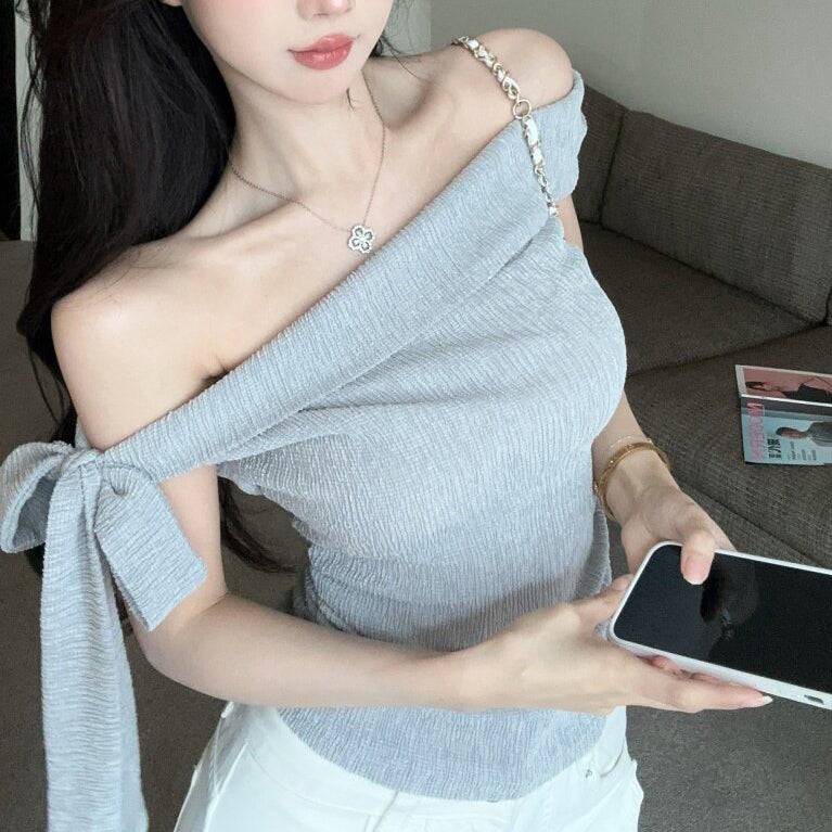 Sexy Off-The-Shoulder Solid-Color Top