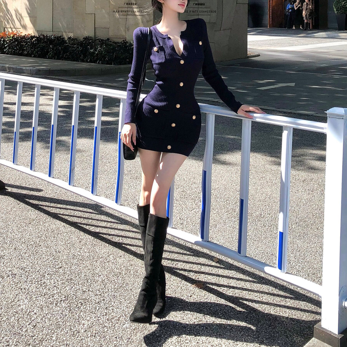 Sexy Metal-Buckle Knit Dress