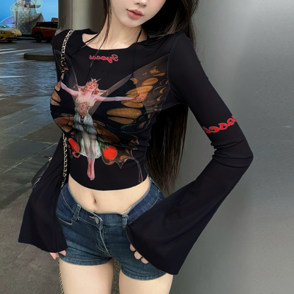 Sexy Sunscreen Butterfly Print Cover-Up T-Shirt