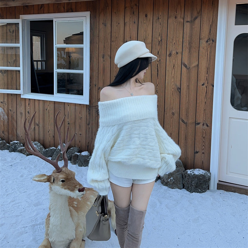 Sweet Plush Off-the-Shoulder Knit Sweater
