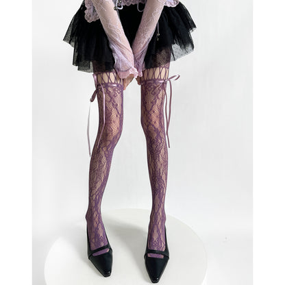 Retro Hollow Lace Bow Tie Fishnet Stockings