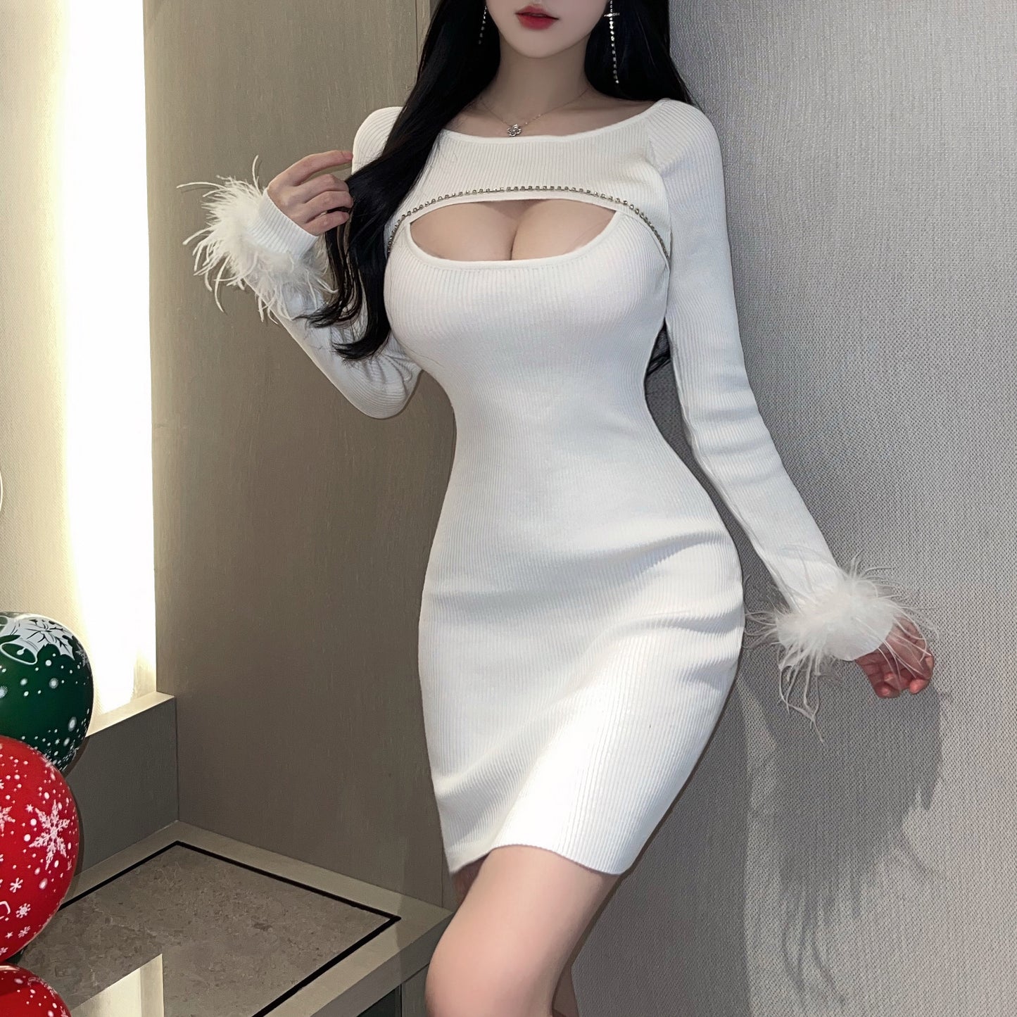 French-Style Sexy Cutout Christmas Dress